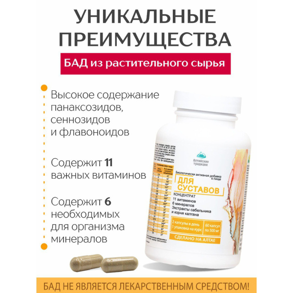 Концентрат для суставов с экстрактом сабельника и хондроитином +11 витаминов и 6 минералов Простые решения 60 капсул