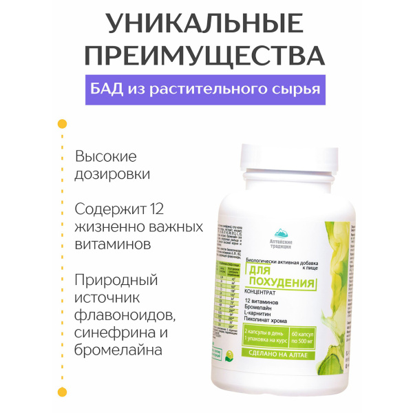Концентрат для похудения с L-карнитином, бромелайном и экстрактом померанца + 12 витаминов Простые решения 60 капсул