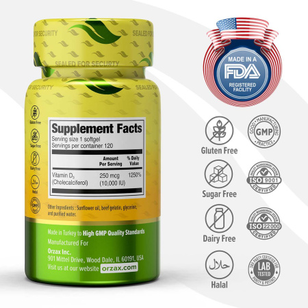 Витамин D3 (10 000 МЕ) ORZAX 120 капсул
