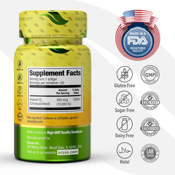 Витамин D3 (10 000 МЕ) ORZAX 120 капсул