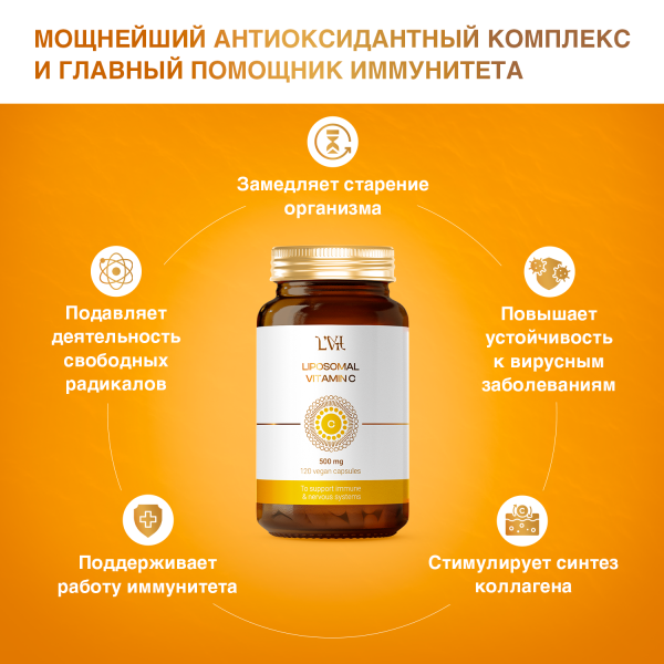 Липосомальный витамин C (L-аскорбат натрия) Liposomal Vitamins 120 капсул