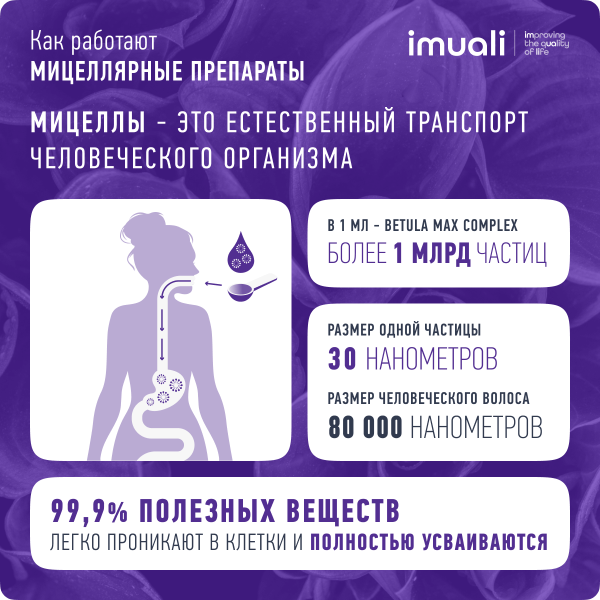 Бетулин в мицеллярной форме (повышенной концентрации) Betula Max Complex, онкопротектор, противовирусный комплекс  IMUALI 30 мл