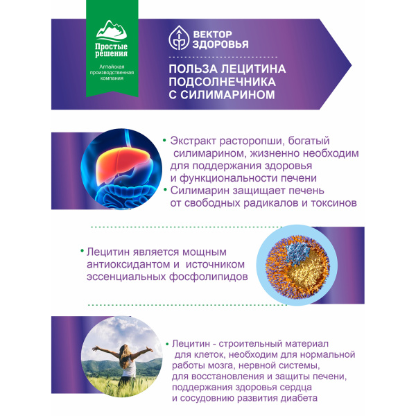Комплекс Лецитин подсолнечный + Силимарин Простые решения 60 капсул