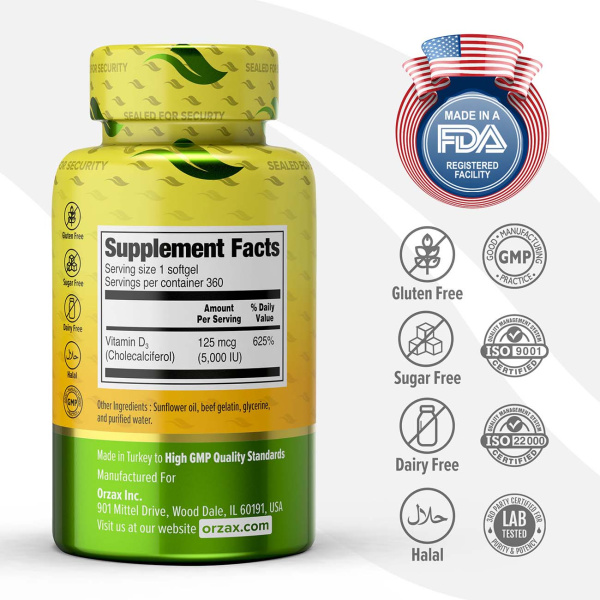 Витамин D3 (5 000 МЕ) ORZAX 360 капсул